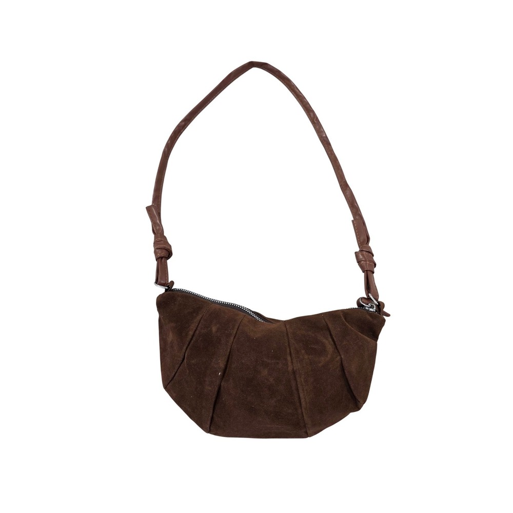 Faux Brown Shoulder Bag Y2K Style Pleated Crescent Baguette Purse